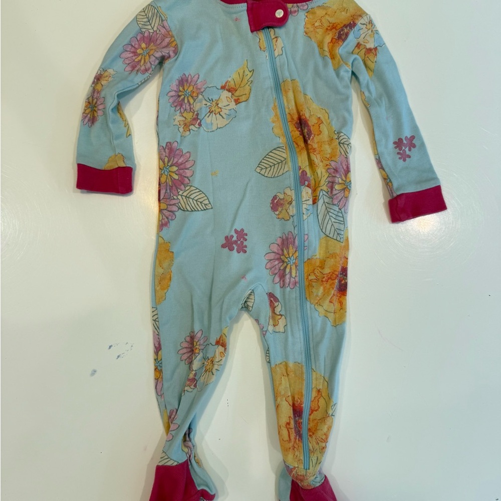 Burt's Bees Floral Kids Footie - Blue and Red